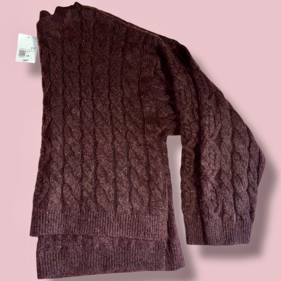 Forever 21 NWT Sweater Plum Burgundy Oversized Cable Knit Sweater | Plus Size 2X - Picture 15 of 16